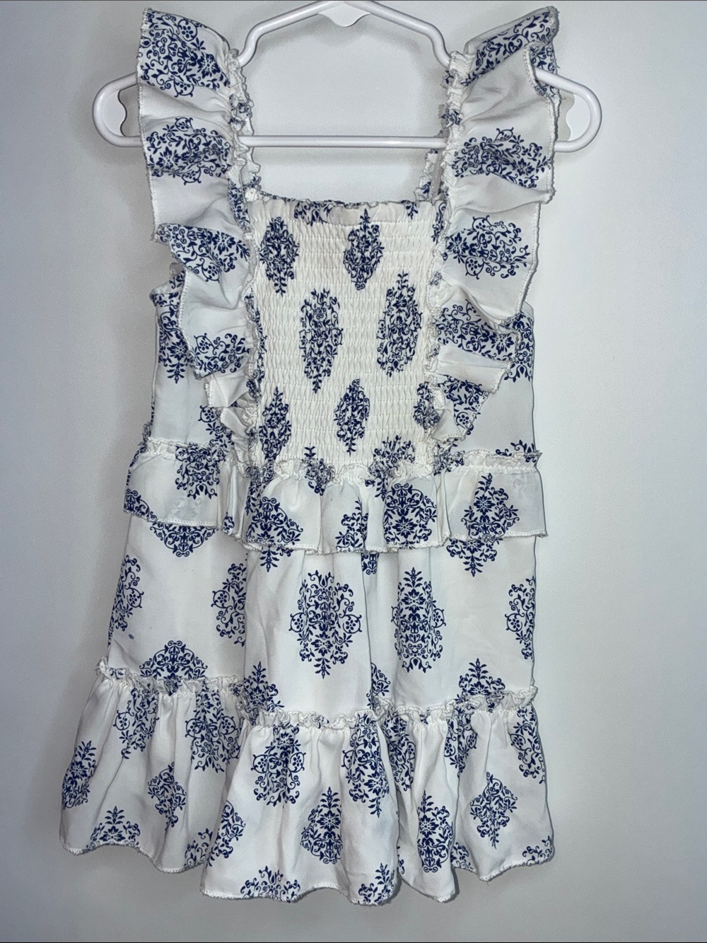 Sara Sara Girl’s White Sundress with Blue Floral Print